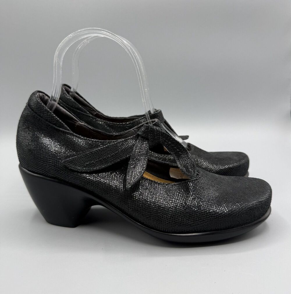 NAOT Pleasure Black Leather Heeled Mary Janes Comfort Shoes EU 37 US 6-6.5